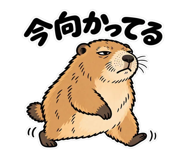 歩いてくるマーモットと「今向かってる」の文字